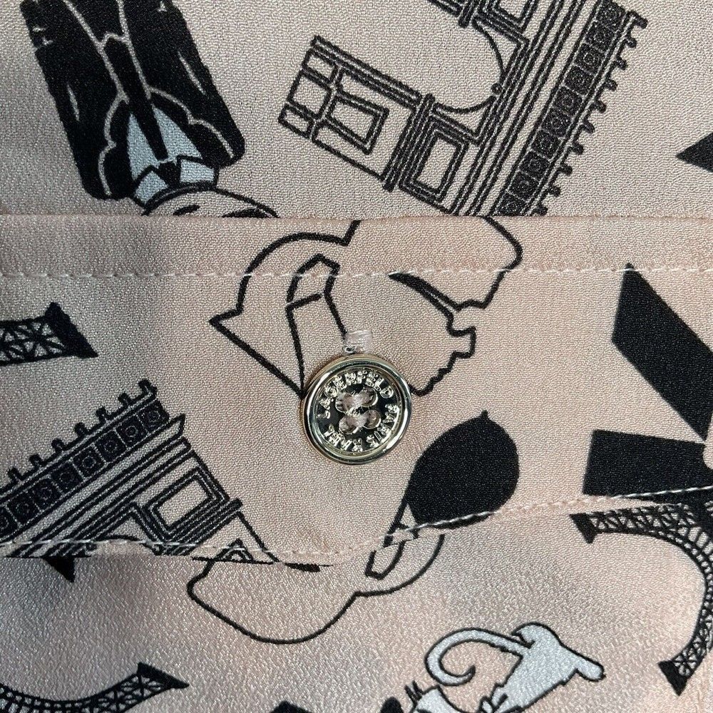 Karl Lagerfeld Cat Paris Eiffel Tower Print Button Up Shirts Blouse Women Size M - Picture 6 of 11